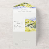 Invitation Tout En Un Aquarelle verte Jaune Campagne Hills Mariage (Dehors)