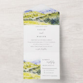 Invitation Tout En Un Aquarelle verte Jaune Campagne Hills Mariage (À l'intérieur)