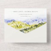 Invitation Tout En Un Aquarelle verte Jaune Campagne Hills Mariage (Verso)