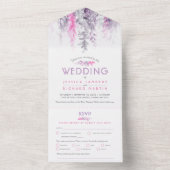 Invitation Tout En Un Aquarelle vigne indigo rose violet repas RSVP (À l'intérieur)