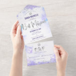 Invitation Tout En Un Aquarelle violet bat mitzvah Argent Script moderne<br><div class="desc">Soyez fier, réjouissez-vous et présentez cette étape importante de votre Bat mitzvah préféré ! Envoyez cette magnifique invitation tout-en-un moderne et personnalisée pour un événement à retenir. Un faux feuillet argenté brillant, des points de parties scintillant et un script de typographie superposent un arrière - plan d'aquarelle violet clair. Ce...</div>