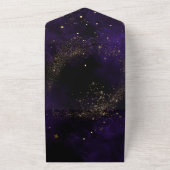 Invitation Tout En Un Aquarelle violet foncé Noir Mariage d'or magique (Dehors)
