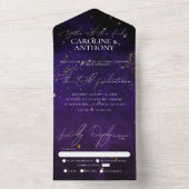 Invitation Tout En Un Aquarelle violet foncé Noir Mariage d'or magique (À l'intérieur)