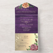 Invitation Tout En Un Aquarelle violet rustique Mariage floral (À l'intérieur)