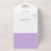 Invitation Tout En Un Aquarelle violette Floral Teddy Bear Baby shower (Dehors)