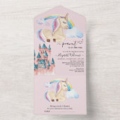 Invitation Tout En Un Aquarelle Whimsical Castle Unicorn (À l'intérieur)