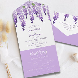 Invitation Tout En Un Aquarelle Wisteria Purple Lilac Mariage Floral