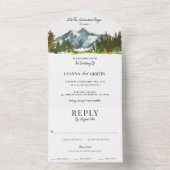 Invitation Tout En Un Aquarelle Woodland Mountains Mariage moderne (À l'intérieur)