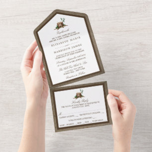 Invitation Tout En Un Arbre de monogramme rustique de campagne et mariag
