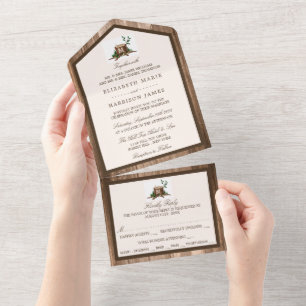 Invitation Tout En Un Arbre de monogramme rustique de campagne & mariage