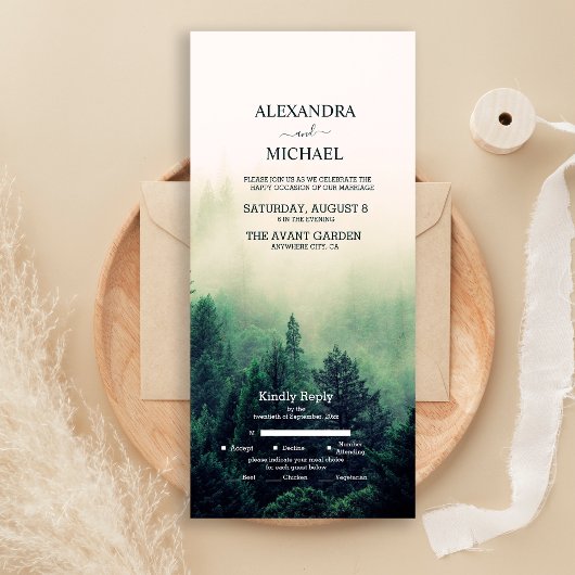 Invitation Tout En Un Arbre de Noël à l'aquarelle vert émeraude pour mar