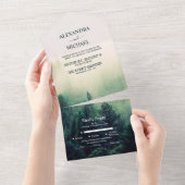 Invitation Tout En Un Arbre de Noël Vert Émeraude Aquarelle Mariage (Déchirure)