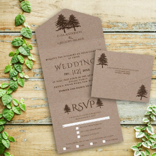 Invitation Tout En Un Arbres bruns embossés sur papier kraft mariage aut