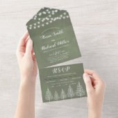 Invitation Tout En Un Arbres et lumières cloués mariage vert cendré (Déchirure)
