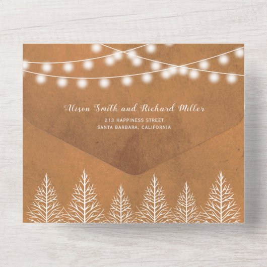 Invitation Tout En Un Arbres et lumières tachés mariage de automne brun (Verso)