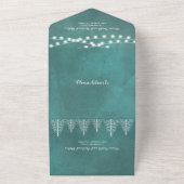 Invitation Tout En Un Arbres et lumières tachés turquoise bleu mariage d (Dehors)