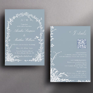 Invitation Tout en Un Arc de Mariage de Jardin Floral Bleu Po
