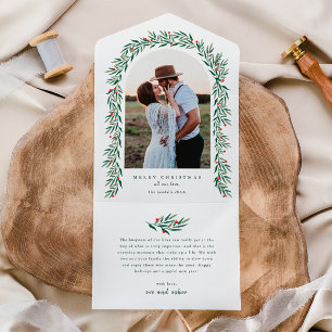 Invitation Tout En Un Arc de verdure Élégant Photo Noël
