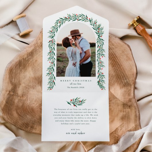 Invitation Tout En Un Arc de verdure Élégant Photo Noël