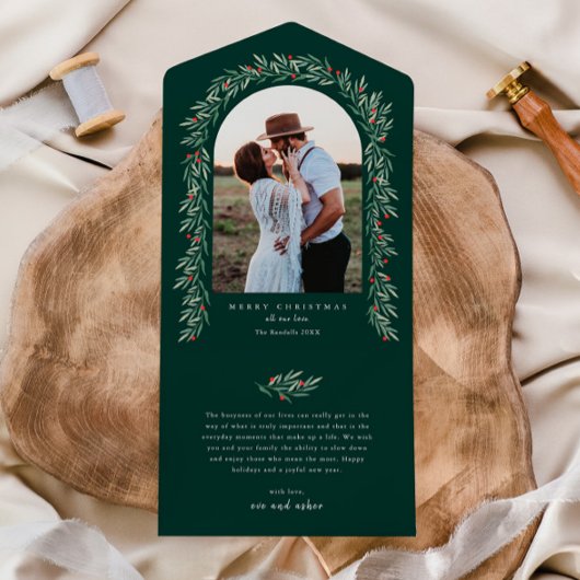 Invitation Tout En Un Arc de verdure Élégant Photo Noël