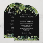 Invitation Tout En Un Arc De Verdure Mariage Noir Et Blanc (Devant / Derrière)