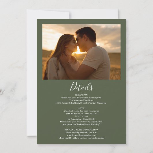 Invitation Tout en un Arc de verdure Photo Olive Green Mariag (Dos)