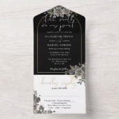 Invitation Tout En Un Arc d'or gothique Rose noir Mariage floral (À l'intérieur)