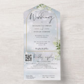 Invitation Tout En Un Arc d'or QR Code Vert Mariage d'hiver (À l'intérieur)