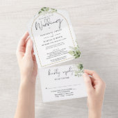 Invitation Tout En Un Arc d'or vert détails floraux Mariage RSVP (Déchirure)