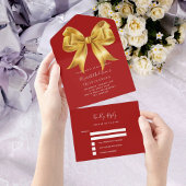 Invitation Tout En Un Arc en or rouge Quinceanera rsvp