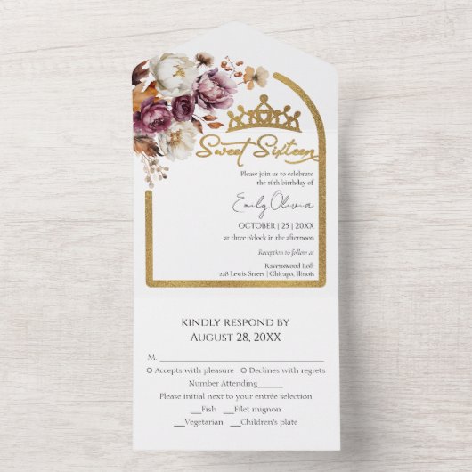 Invitation Tout En Un Arc Floral Bourgogne automne doux 16 (À l'intérieur)