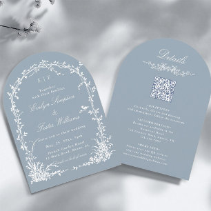 Invitation Tout en Un Arc Floral de Jardin Mariage Bleu Pouss