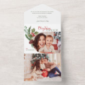 Invitation Tout En Un Arc moderne Floral Noël Cheval Script Photo (À l'intérieur)