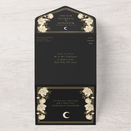Invitation Tout En Un Arc noir élégant Art nouveau Mariage (Dehors)