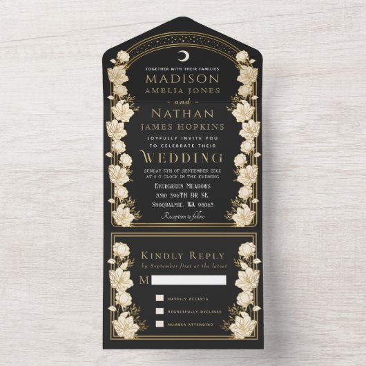 Invitation Tout En Un Arc noir élégant Art nouveau Mariage (À l'intérieur)