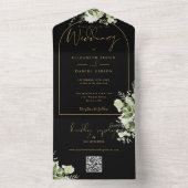 Invitation Tout En Un Arc Noir Et Or Verdure Mariage Code QR (À l'intérieur)