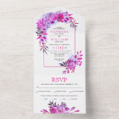 Invitation Tout En Un Arche avec fleurs rose magenta et mariage feuille (À l'intérieur)