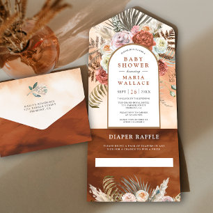 Invitation Tout En Un Arche Florale Terracotta Rustique pour Baby Shower