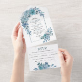 Invitation Tout En Un Arche turquoise, fleurs bleu aqua, mariage feuille (Déchirure)