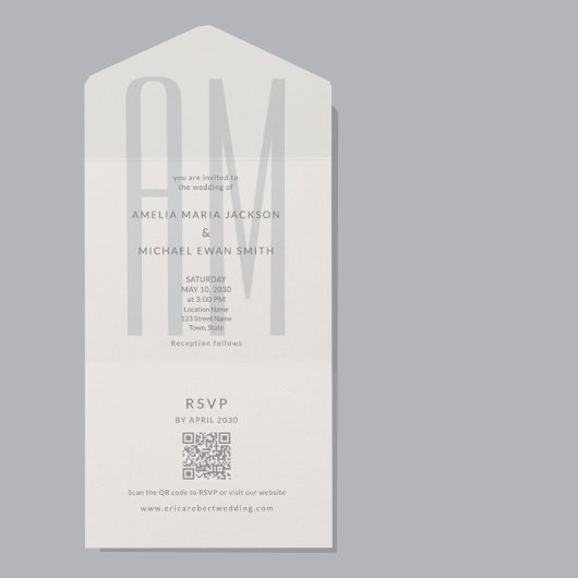 Invitation Tout En Un Architectural Monogram Minimal All-in-One Wedding