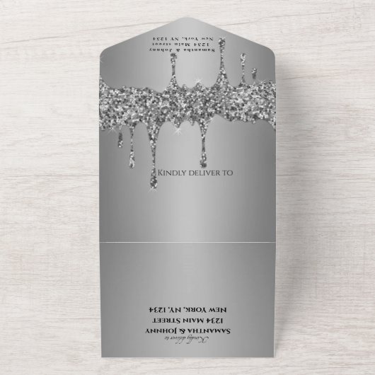 Invitation Tout En Un Argent Sparkle RSVP Élégant Mariage moderne (Dehors)