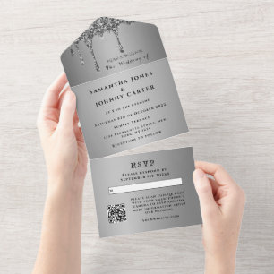 Invitation Tout En Un Argent Sparkle RSVP Élégant Mariage moderne