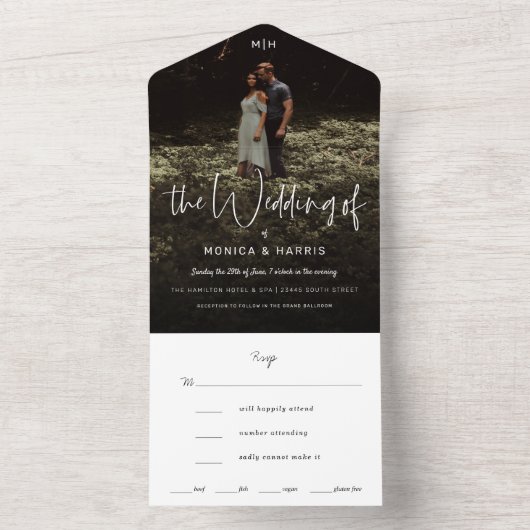 Invitation Tout En Un Arrière - plan Photo Mariage minimal (À l'intérieur)