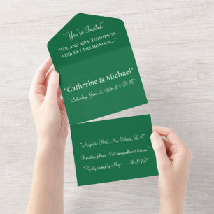Invitation Tout En Un Arrière - plan solide vert profond Conception mi