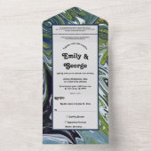 Invitation Tout En Un Art abstrait de mariage tons terre bleu vert moder (À l'intérieur)