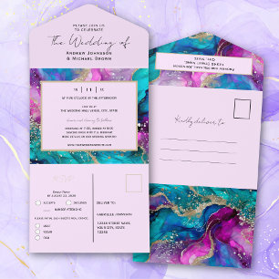 Invitation Tout En Un Art abstrait iridescent coloré Mariage fluide