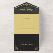 Invitation Tout En Un Art Déco moderne Swan Gold et Mariage noir (Dehors)