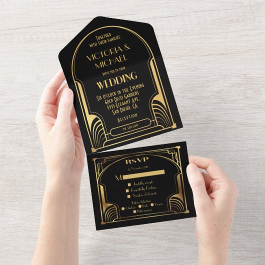Invitation Tout En Un Art déco Nouveau Mariage (Déchirure)