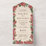 Invitation Tout En Un Art du tatouage Rose de la vieille école<br><div class="desc">Le tatouage de la vieille école avec des roses rouges et des feuilles botaniques. Un classique punk recherche le couple cool tatoué.</div>