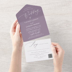 Invitation Tout En Un ArtsApp Calligraphie Moderne Mariage Dusty Purple